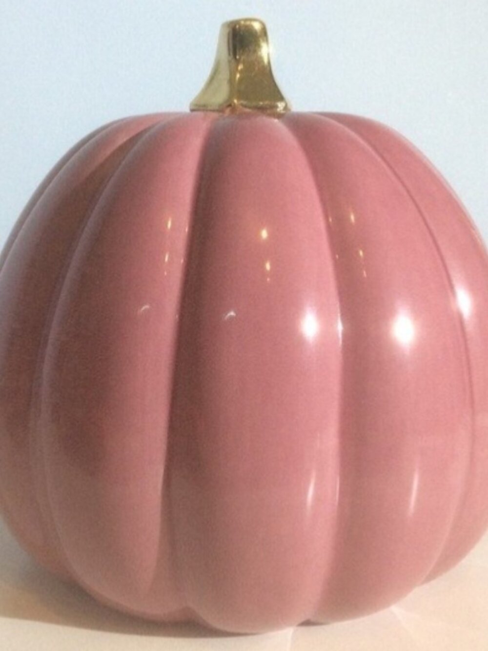 Pink Pumpkin Gold Stem Ceramic Home Decor Halloween Fall Decoration *WHITE MARKS